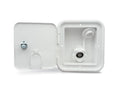 Polar White RV City Water Hatch Open Showing Interior Inlet and Key Lock Detail | United RV Parts