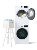 Splendide RV Washer Dryer Stacked with Door Open and Laundry Basket - Lifestyle View | United RV Parts