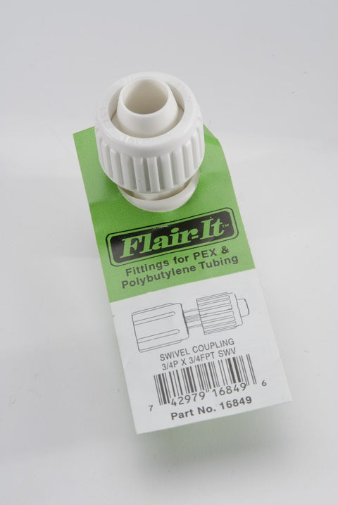 Flair-It RV Plumbing Swivel Coupling for PEX Tubing with Green Retail Packaging - Top Angle | United RV Parts