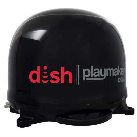 Black DISH Playmaker Dual Satellite Antenna - Front Angle View | United RV Parts