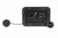 Black B&B Molders RV City Water Inlet Panel 94223 - Front View Caps Open | United RV Parts