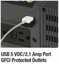 Marinco 06150 Inverter USB 5VDC Port and GFCI Protected AC Outlets - Close-Up Detail | United RV Parts
