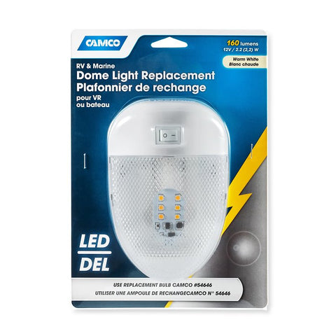 Camco 41331 RV LED Dome Light 160 Lumen Warm White - Retail Package Front View | United RV Parts