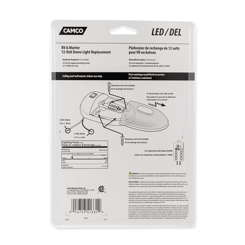 Camco 41331 12V RV Dome Light Replacement Installation Instructions - Packaging Rear | United RV Parts