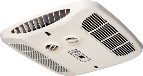 White Coleman Mach 9430-720 Bluetooth AC Assembly - Angled Bottom View with Control Panel Detail | United RV Parts