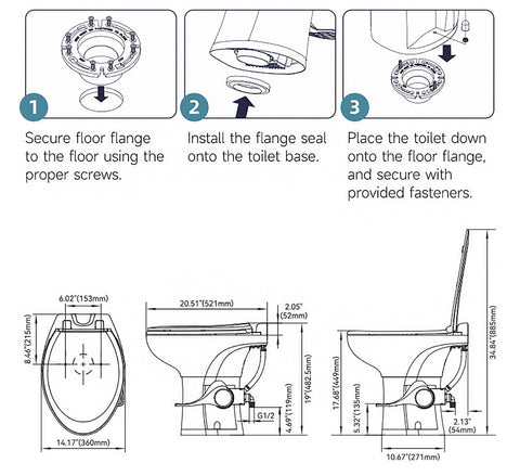 Seaflo RV Toilet Installation Instructions and Dimensions Diagram | United RV Parts