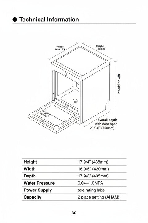 Invision | Portable Mini Dishwasher | 500-2001 | Portable / Counter Top | 18" | 1.32 Gallon | White