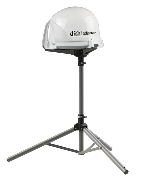 KING TR1000 Tripod Mount with White Dish Tailgater Antenna - Side View | United RV Parts