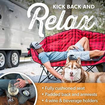 Kuma Lazy Bear Heated Love Seat Feature Callout - Cushioned Seat & Beverage Holders | United RV Parts