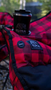 Red Black Plaid Kuma Lazy Bear Heated Love Seat Armrest & Brand Label Close-Up | United RV Parts