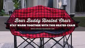 Red Black Plaid Kuma Heated Love Seat Outdoors - Lifestyle Promo Shot | United RV Parts