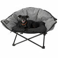 Small dog seated in Heather Grey Kuma Little Lazy Bear Folding Dog Chair - Front View | United RV Parts