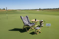 Kuma Yoho Bamboo Stool and Butterfly Chair Set Heather Grey - Outdoor Seating Lifestyle Scene | United RV Parts