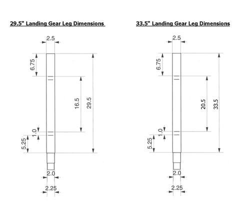 RV Landing Gear Leg Dimensions Chart 29.5 and 33.5 Inch | United RV Parts