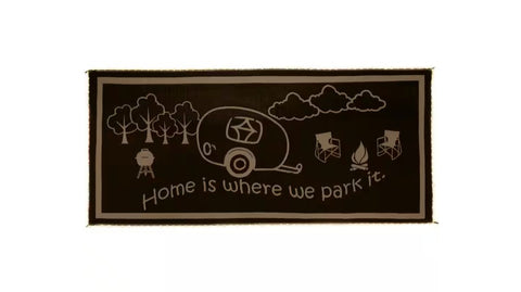 Brown Beige RV Home Mat with Camping Graphics - Top View | United RV Parts