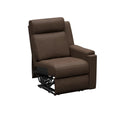 Satula Brown PolyHyde RV Theater Recliner - 3/4 Front View with Recliner Mechanism Exposed | United RV Parts