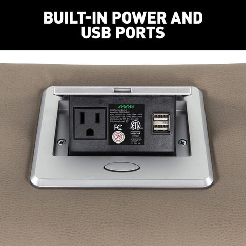 Thomas Payne Seismic RV Center Console Built-In 120V Power Outlet and Dual USB Charging Ports - Close-Up | United RV Parts