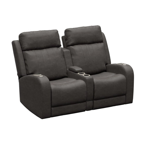 Charcoal McCoy Thomas Payne Seismic RV Theater Seating Two-Seat Set with 5" Center Console - Front Angle View | United RV Parts
