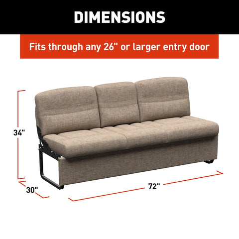 72 Inch RV Jackknife Sofa Dimensions Chart - 34H x 72W x 30D | United RV Parts