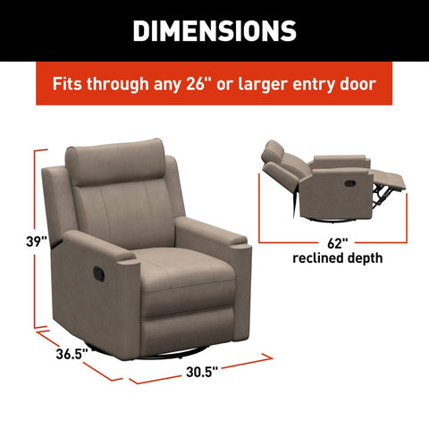 Thomas Payne Signature RV Recliner Dimensions Diagram 39H x 30.5W x 62 Reclined - Driftwood | United RV Parts