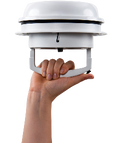 White MaxxAir Maxxfan Dome 12V RV Roof Vent - Size Comparison Hand | United RV Parts