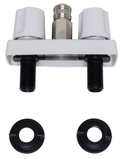 White Valterra RV Shower Valve Complete Kit - Top View with Components | United RV Parts