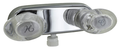 Chrome Valterra Catalina 4" RV Shower Valve with Clear Hot Cold Knobs - Front View | United RV Parts