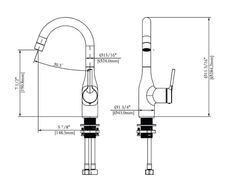 Valterra PF231410 Bar Faucet Dimensions Diagram - 7.5in Height 5.875in Base | United RV Parts
