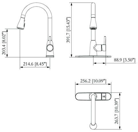 Valterra PF231466 RV Kitchen Faucet Dimension Diagram - 15.43in Height 8.45in Reach | United RV Parts