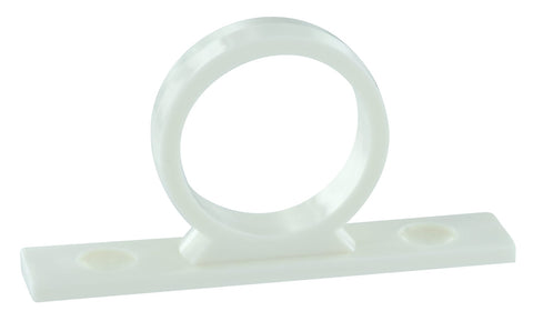White Plastic RV Shower Hose Guide Ring with Mounting Base - Angled View | United RV Parts