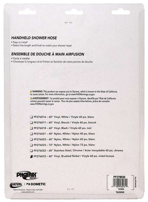 Valterra PF276033 RV Shower Hose Replacement - Package Back with Part Number List | United RV Parts
