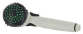 White Valterra PF276038 RV Handheld Shower Head - Side Profile showing green spray nozzles | United RV Parts