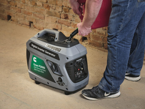 Grey Cummins Onan P2500i Generator - Person Pulling Handle Lifestyle | United RV Parts