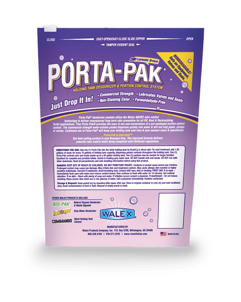 Walex Porta-Pak Lavender RV Black Water Tank Deodorizer - Back of Bag with Directions | United RV Parts