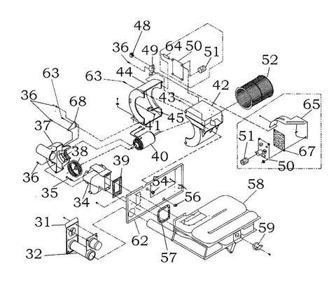 Suburban Furnace Core Assembly - Technical Diagram with Numbered Components | United RV Parts