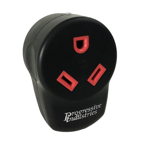 Black Progressive Industries RSM-30 Surge Module - Front View with Red Outlet | United RV Parts