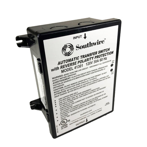 Black Southwire 30 Amp Automatic Transfer Switch Model 41301 - Front View | United RV Parts