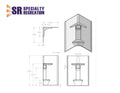 White RV Shower Wall Radius SWR3434W - Technical Diagram with Dimensions | United RV Parts