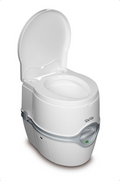 White Thetford Porta Potti 565E RV Toilet Open - Side Angle | United RV Parts