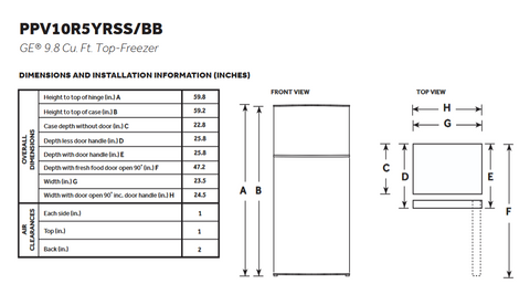 PPV10R5YRBB Dimensions Specification Chart - Technical Diagram | United RV Parts
