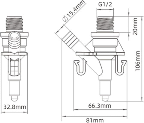 Seaflo SFRTK-003 Toilet Water Valve Technical Drawing - Dimensions View | United RV Parts