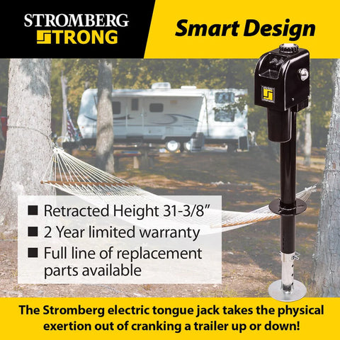 Stromberg Carlson JET3755 Electric Tongue Jack - Smart Design Lifestyle Shot with Trailer | United RV Parts