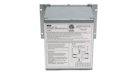WFCO T-30 Transfer Switch - Installation Label with Wiring Diagram | United RV Parts