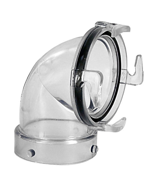 Clear Plastic Valterra EZ Coupler 90 Degree Sewer Hose Adapter T1023 - Front Angle | United RV Parts
