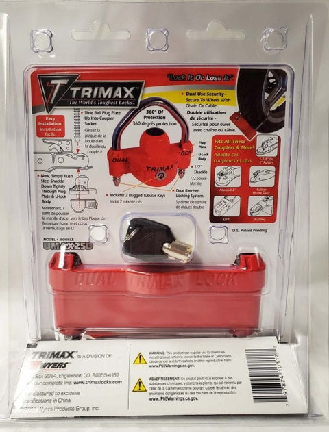 Trimax UMAX25 Universal Trailer Coupler Lock Retail Package - Back View | United RV Parts