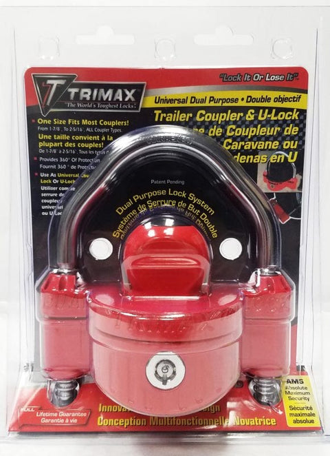Trimax UMAX25 Universal Trailer Coupler Lock Retail Package - Front View | United RV Parts