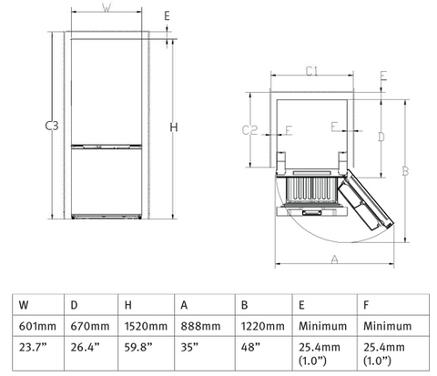 InVision RV Refrigerator 180-2562 Dimensions Diagram | United RV Parts