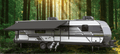 Black Velarium Universal RV Awning Replacement Fabric Extended on Travel Trailer - Side View | United RV Parts