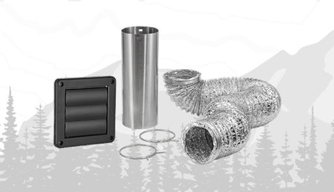 Black InVision Dryer Exhaust Vent Kit 620-2700 with flexible aluminum hose - Full Kit View | United RV Parts