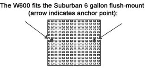 JCJ W600 Mud Dauber Screen Anchor Point Diagram - Suburban 6 Gallon Flush-Mount Fit Guide | United RV Parts